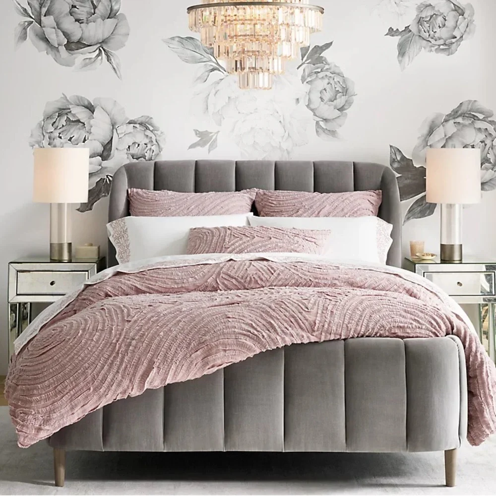 rh teen ruffle appliquéd organic voile bedding set